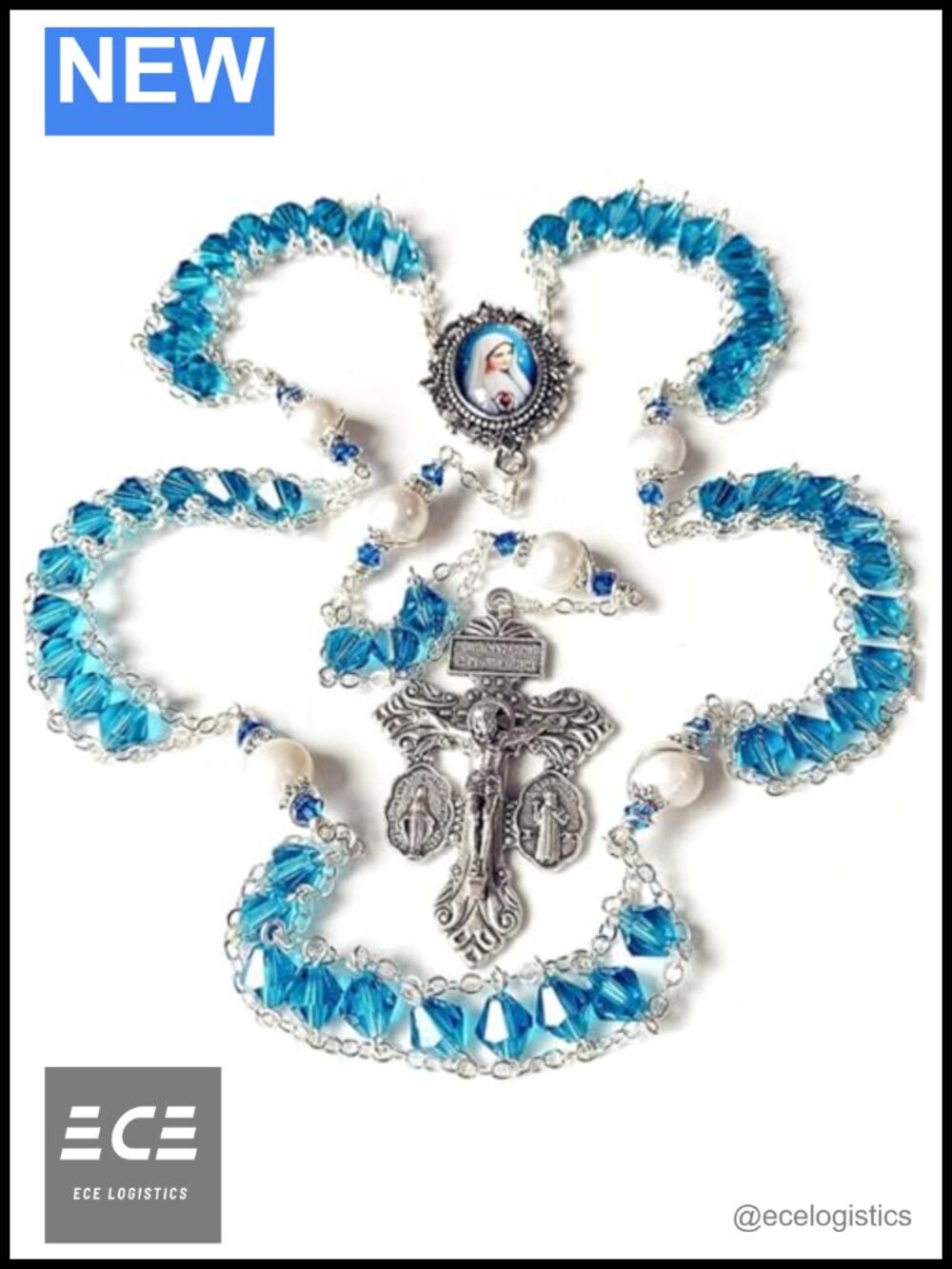 Sterling Silver Pearl Rosary Necklace Ladder to Heaven Catholic Cross